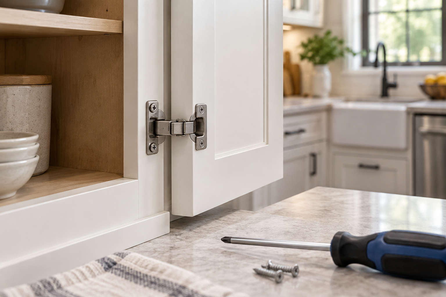 Kitchen cabinet hinge repair service example